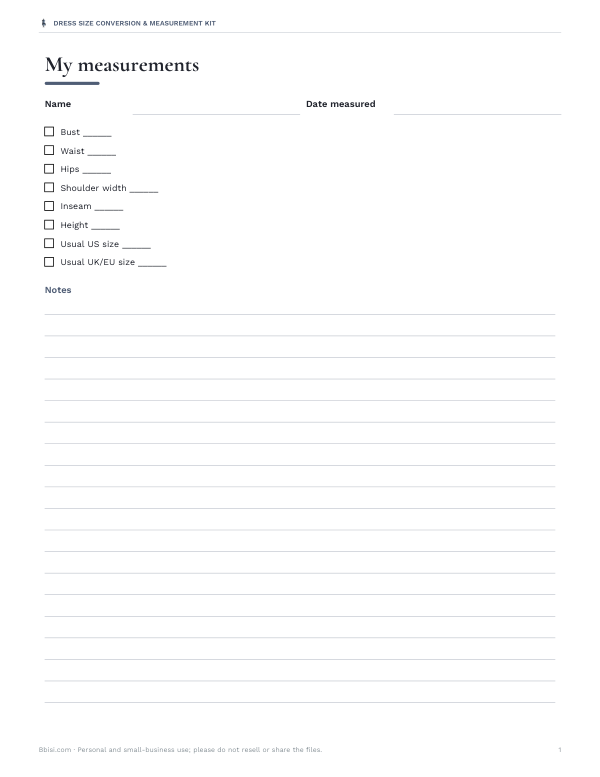 Preview of Printable Measurement Card